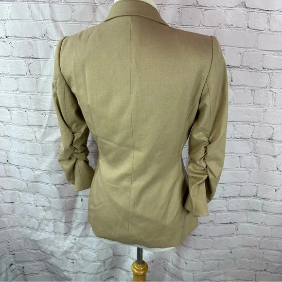 gianni bini blazer jacket sz 4 neutral khaki ruched sleeve preppy office - Picture 4 of 9
